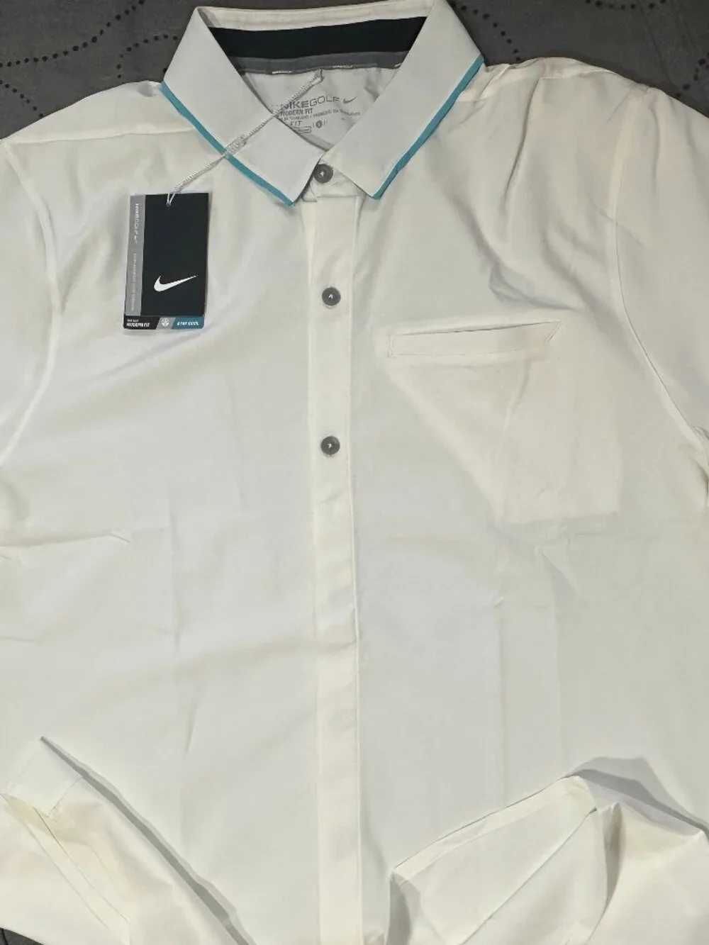 NIKE GOLF MAJOR MOMENT ELITE WHITE & AQUA POLO MCILROY SHIRT SIZE L MEN $85.00